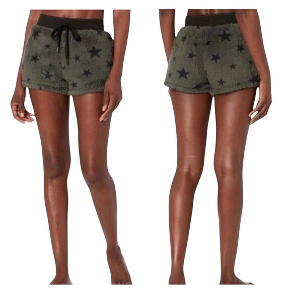 PJ Salvage Star Print Olive Green Fuzzy Lounge Shorts Size Large NWT - Picture 1 of 6